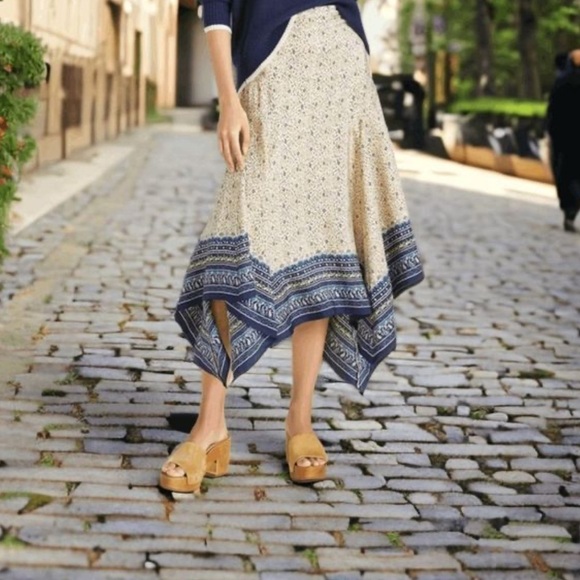 Veronica Beard Natalija Silk Handkerchief Hem Midi Skirt Cream Abstract Print - Picture 12 of 12